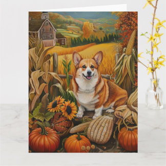 Corgi Dog Autumn Harvest Thanksgiving Card