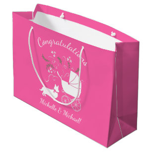 Corgi Dog Baby Shower Pink Girl Large Gift Bag