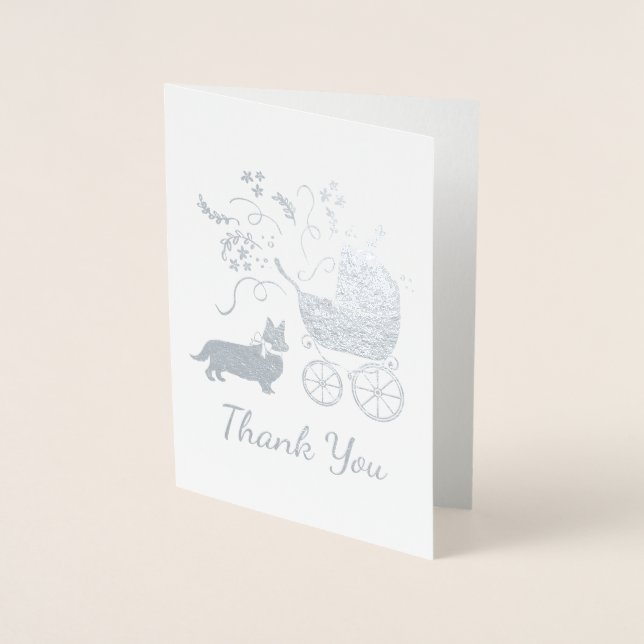 Corgi Dog Baby Shower Puppy Grey Welsh Pembroke Foil Card (Front)