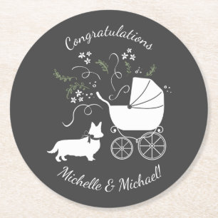 Corgi Dog Baby Shower Puppy Grey Welsh Pembroke Round Paper Coaster