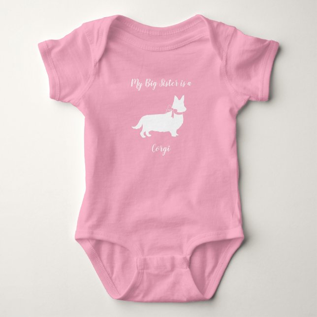 Corgi Dog Baby Shower Puppy Grey Welsh Pink Girl Bodysuit (Front)