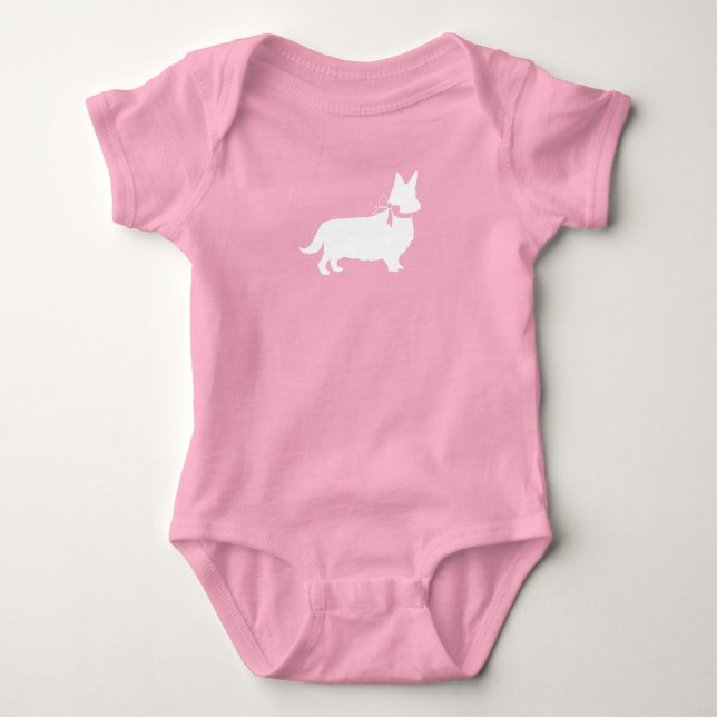 Corgi Dog Baby Shower Puppy Grey Welsh Pink Girl Bodysuit (Front)