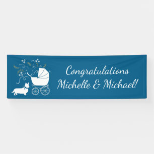 Corgi Dog Baby Shower Puppy Welsh Blue Boy Banner