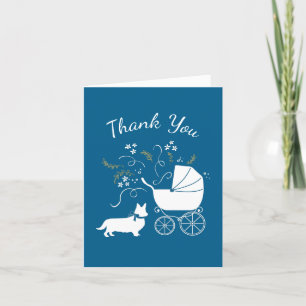 Corgi Dog Baby Shower Puppy Welsh Blue Boy Thank You Card