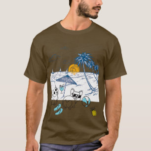 Corgi Dog Beach View With Palm Trees And Sailboats T-Shirt