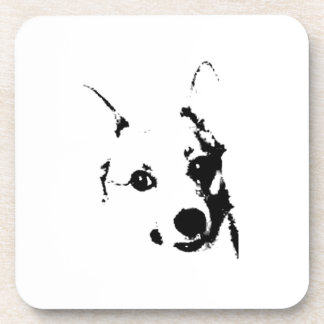 Corgi Dog Black and White Ink Sketch Coaster
