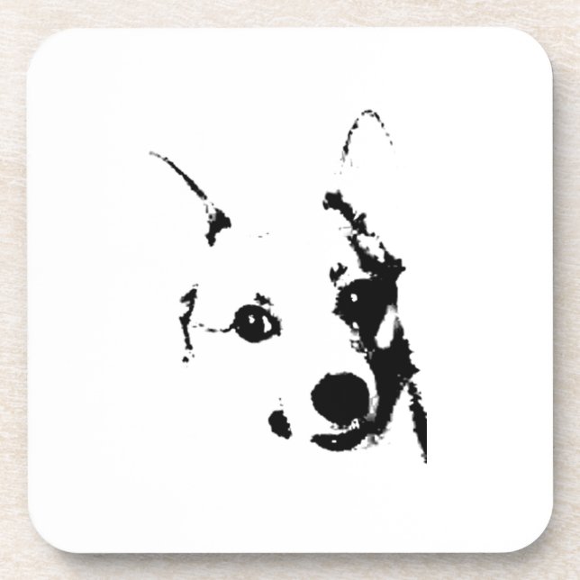 Corgi Dog Black and White Ink Sketch Coaster (Front)