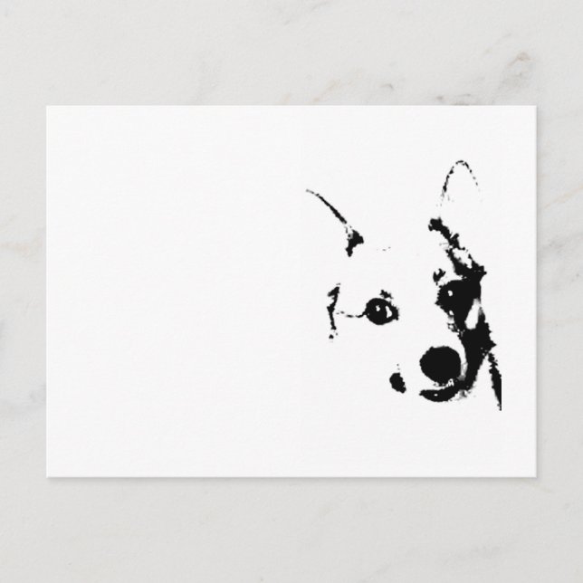 Corgi Dog Black and White Ink Sketch Postcard (Front)