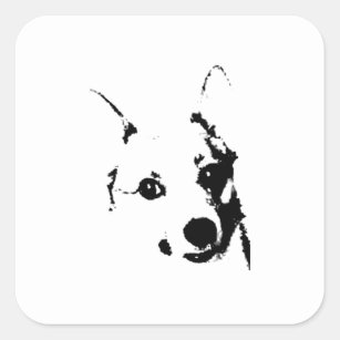 Corgi Dog Black and White Ink Sketch Square Sticker