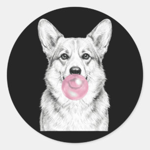 Corgi Dog Blowing Pink Bubblegum Sch Art Classic Round Sticker