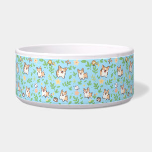 Corgi Dog Bowl Floral Spring Kawaii Pet Feeding Di