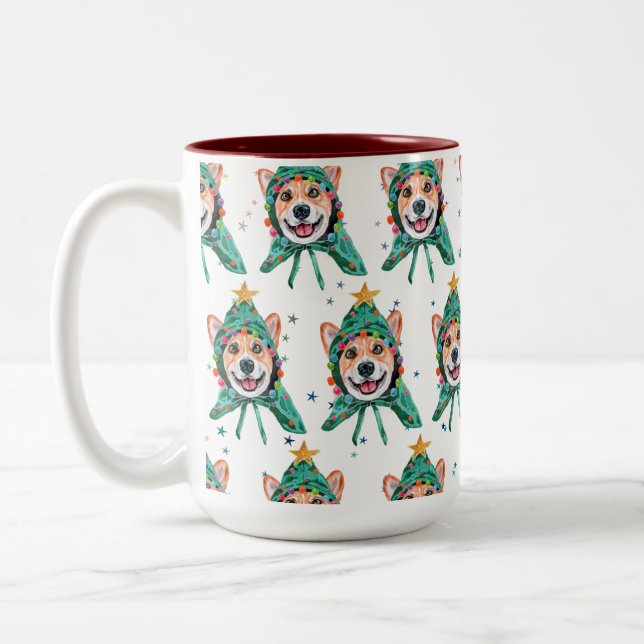 Corgi Dog Breed Christmas Two-Tone Coffee Mug (Left)
