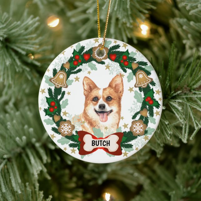 Corgi Dog Christmas Cute Dog Cookie Wreath Ceramic Tree Decoration (Tree)