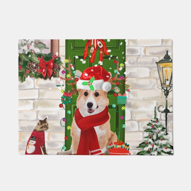 corgi Dog Christmas   Doormat (Front)