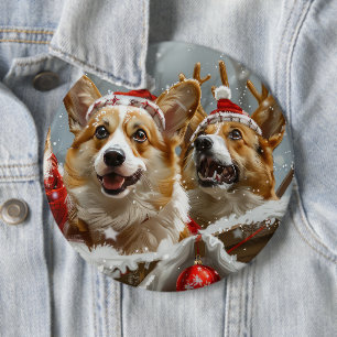 Corgi Dog Christmas Festive 6 Cm Round Badge