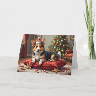 Corgi Dog Christmas Loaf with Santa Crown Art Card
