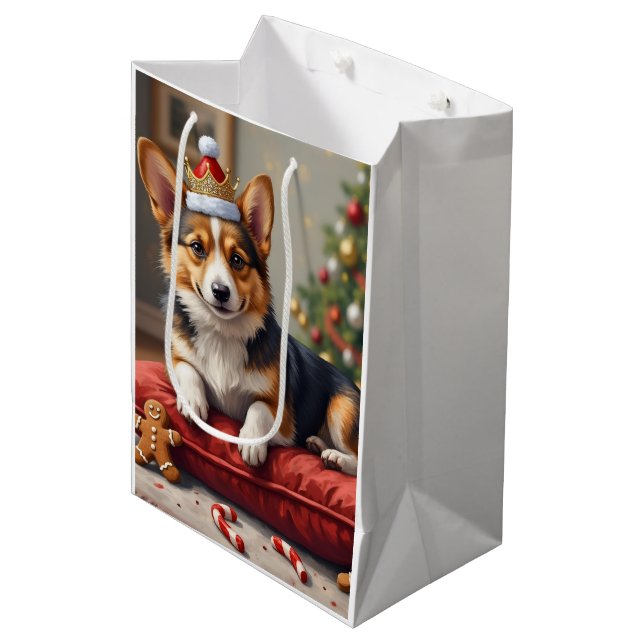 Corgi Dog Christmas Loaf with Santa Crown Art Medium Gift Bag (Front Angled)