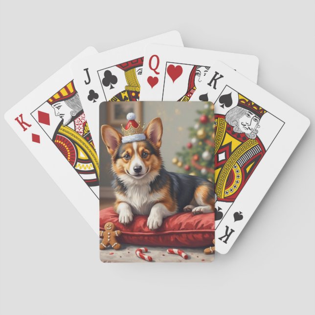 Corgi Dog Christmas Loaf with Santa Crown Art Playing Cards (Back)