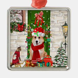 corgi Dog Christmas  Metal Tree Decoration