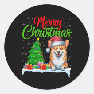 Corgi Dog Christmas Tree Lights Funny Xmas Corgi D Classic Round Sticker