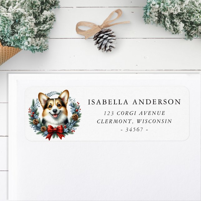Corgi Dog Christmas Wreath Return Address (Creator Uploaded)