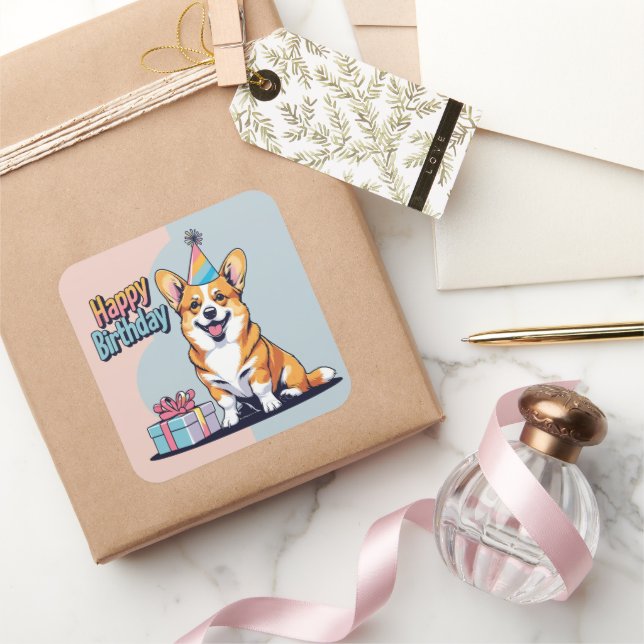 Corgi Dog Colourful  Square Sticker (Gifting)