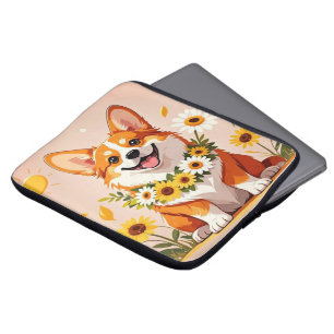 Corgi dog crown of sunflowers wall art decor  laptop sleeve