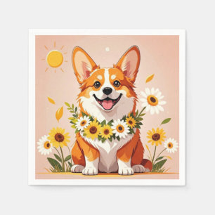 Corgi dog crown of sunflowers wall art decor napkin