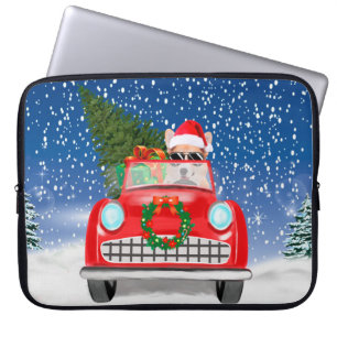 Corgi Dog Driving Car In Snow Christmas Laptop Sleeve