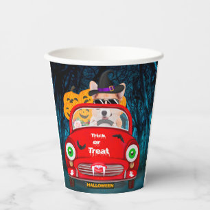 Corgi Dog Driving Car Scary Halloween Paper Cups