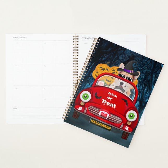 Corgi Dog Driving Car Scary Halloween  Planner (Display)