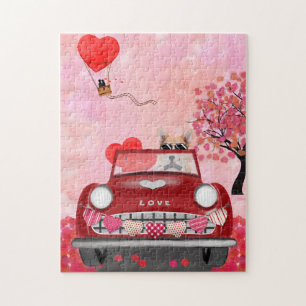 Corgi Dog Driving Car with Hearts Valentine's Jigsaw Puzzle