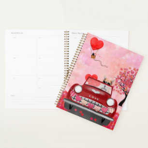 Corgi Dog Driving Car with Hearts Valentine's   Planner