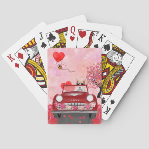 Corgi Dog Driving Car with Hearts Valentine's Playing Cards