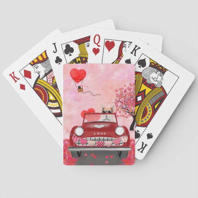 Corgi Dog Driving Car with Hearts Valentine's   Playing Cards (Back)