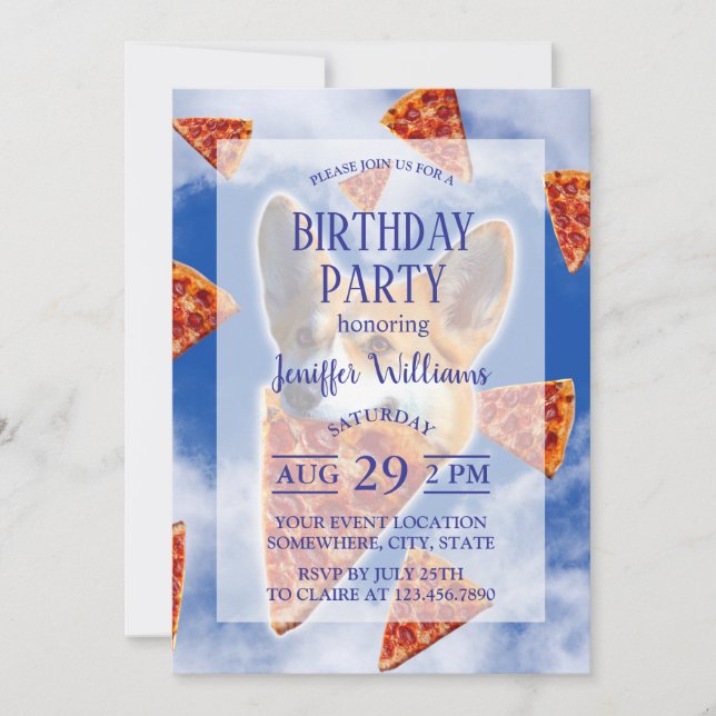 Corgi Dog Eating Pizza                             Invitation (Front)