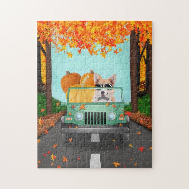 Corgi Dog Fall Pumpkin Jigsaw Puzzle (Vertical)