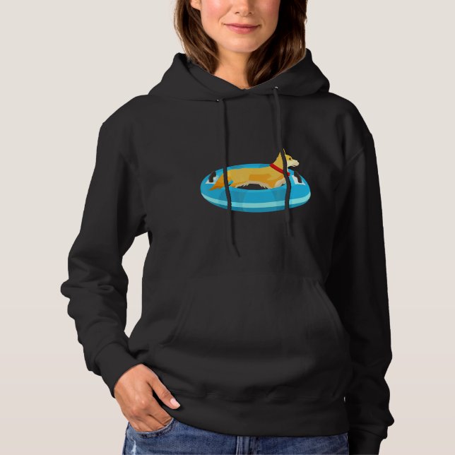Corgi Dog Floating River Puppy Tubing Hoodie (Front)