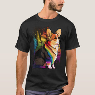 Corgi Dog Gay Pride LGBT Rainbow Flag on Welsh Cor T-Shirt