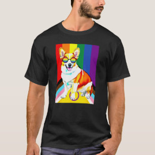 Corgi Dog Gay Pride LGBTQ Rainbow Flag and Sunglas T-Shirt