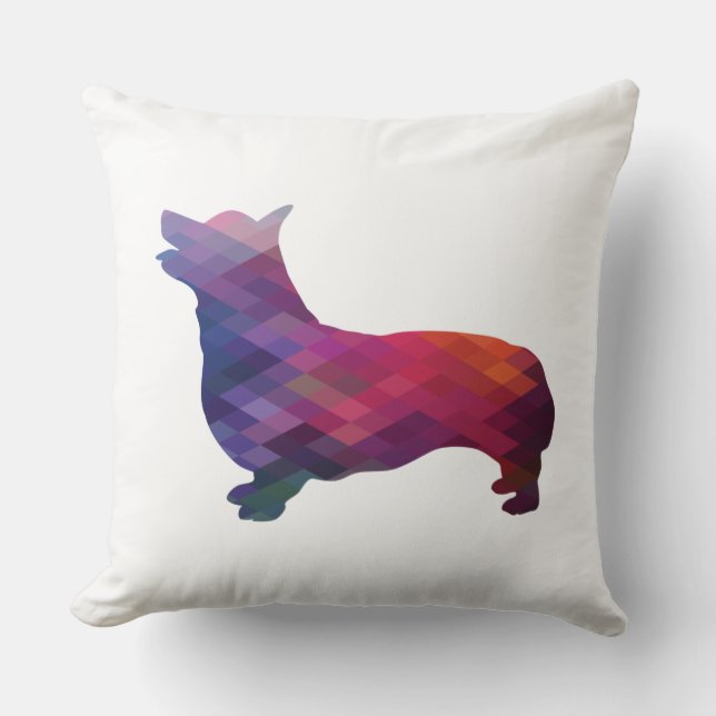 Corgi Dog Geometric Pattern Silhouette Purple Cushion (Front)