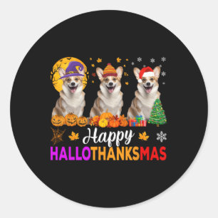 Corgi Dog Halloween Christmas Hallothanksmas  Classic Round Sticker