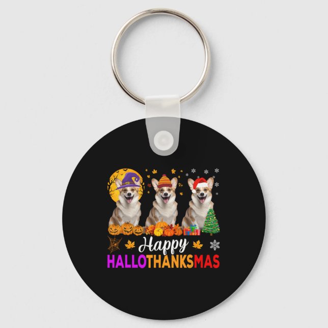 Corgi Dog Halloween Christmas Hallothanksmas  Key Ring (Front)