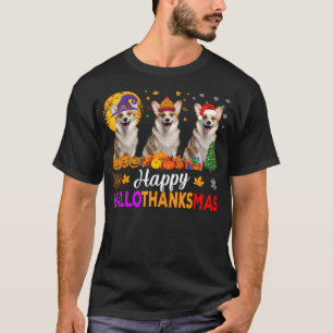 Corgi Dog Halloween Christmas Hallothanksmas T-Shirt