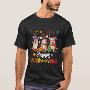 Corgi Dog Halloween Christmas Happy Hallothanksmas T-Shirt