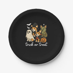 Corgi Dog Halloween Costume Spooky Paper Plate