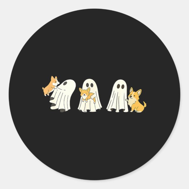 Corgi Dog Halloween Ghost Classic Round Sticker (Front)