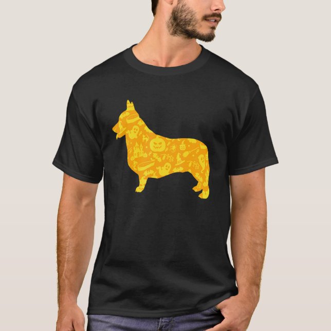 Corgi Dog Halloween Party Pumpkin Pattern T-Shirt (Front)