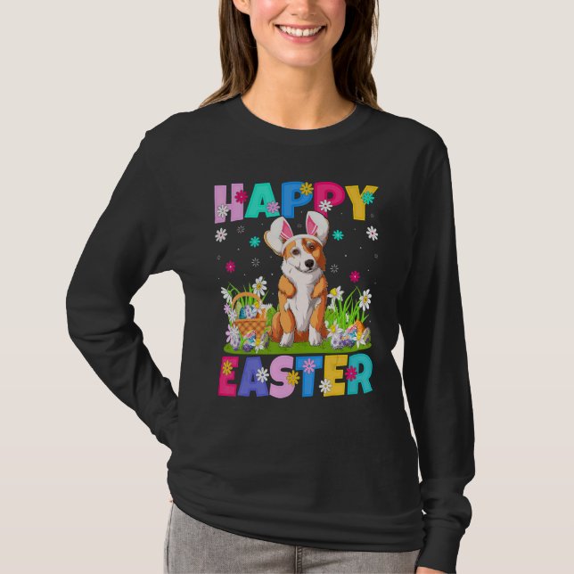 Corgi Dog  Happy Easter Bunny Corgi Easter Sunday T-Shirt (Front)