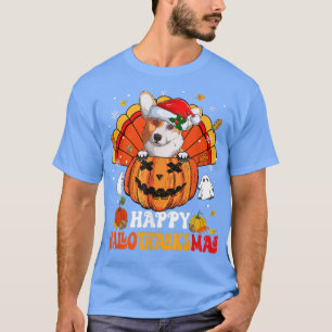 Corgi Dog Happy Hallothanksmas Halloween Thanksgiv T-Shirt